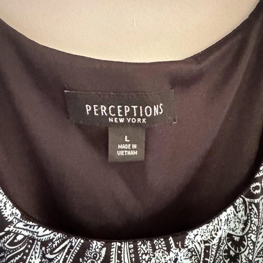 Perceptions‎ New York Dress Womens L Blue Paisley Sleeveless Ruched A Line Midi